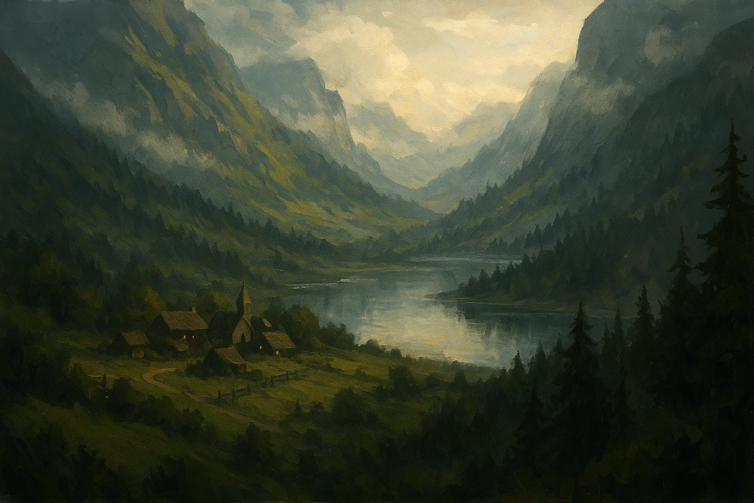 Misty valley at dawn